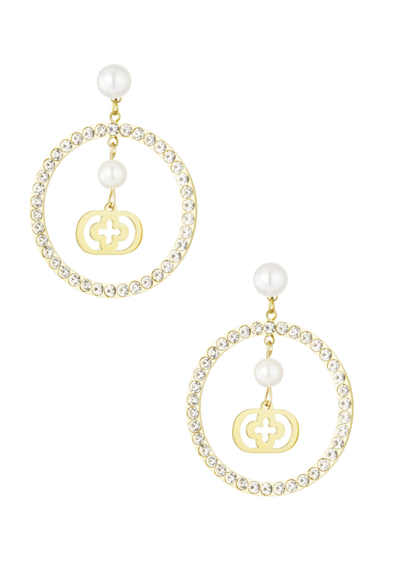 Hoops met parels en klaver