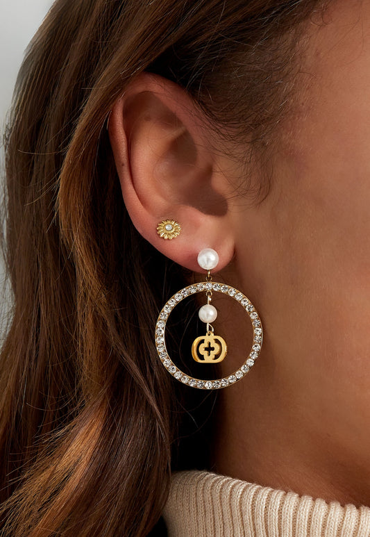 Hoops met parels en klaver