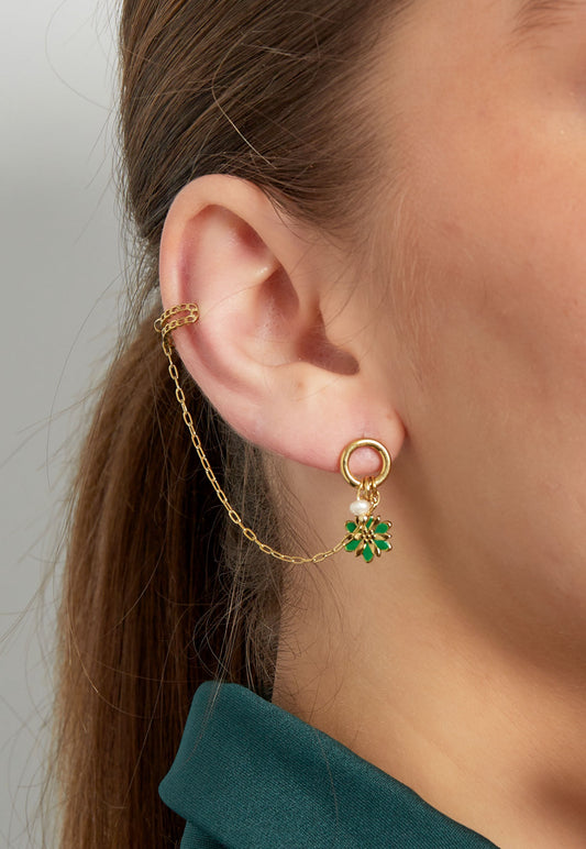 Oorbel met bloem en earcuff