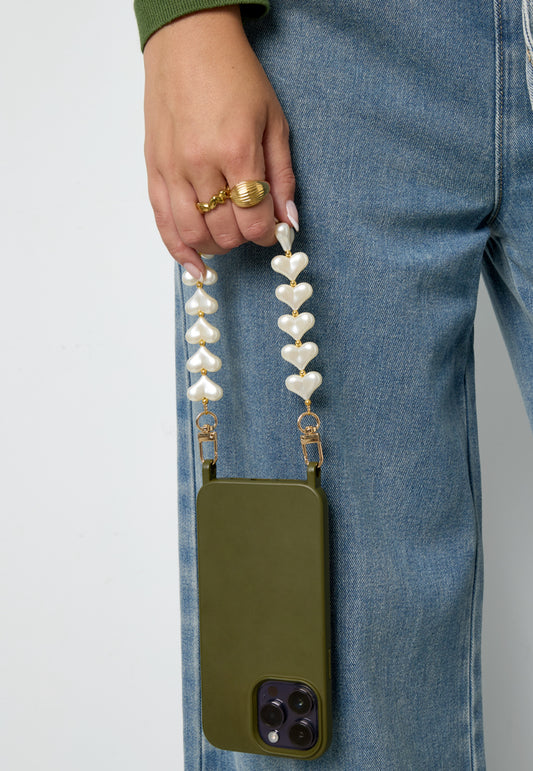 Telefoonkoord met parel hartjes