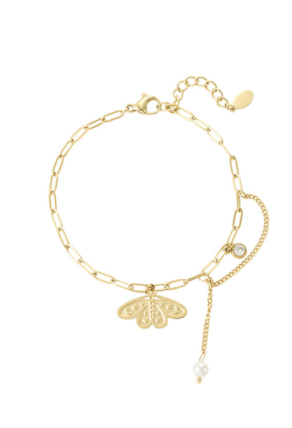 Armband met bedel vlinder en hanger met pareltje en strass steentje