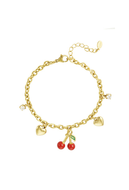 Armband met bedels en kersje Goudkleur 