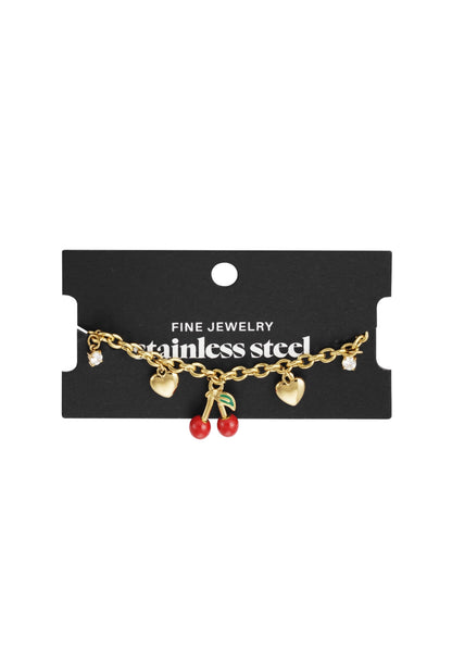 Armband met bedels en kersje Premium stainless steel
