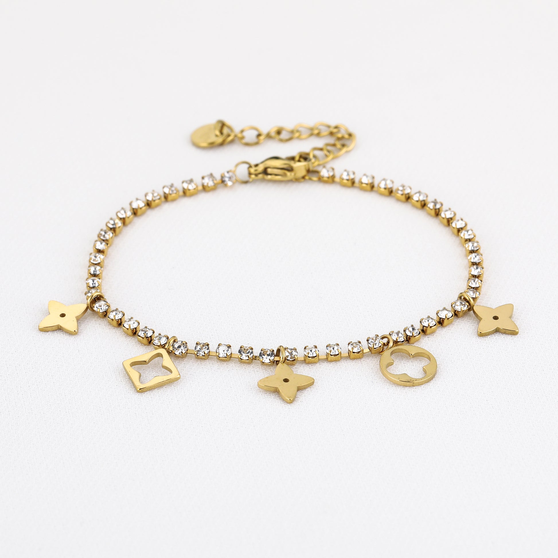 Armband met bedels en strass steentjes Goudkleur 