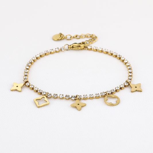 Armband met bedels en strass steentjes Goudkleur 