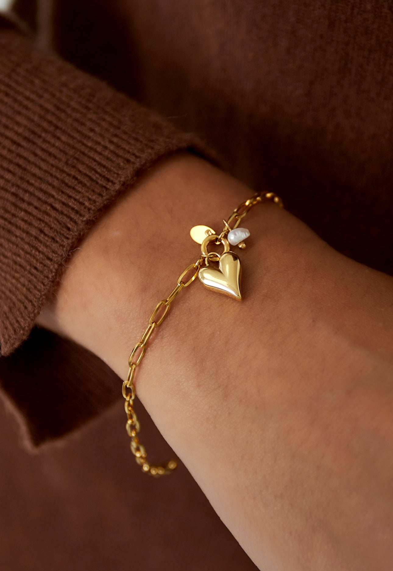 Armband met hartje en parel