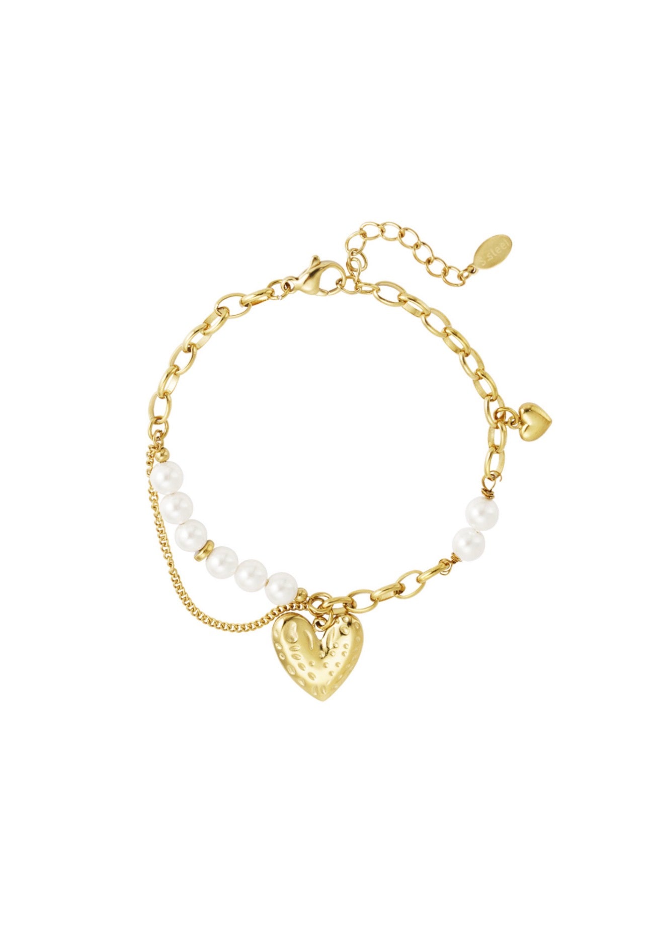 Armband met parels en hartje goudkleur 
