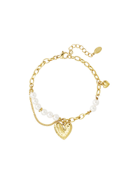 Armband met parels en hartje goudkleur 