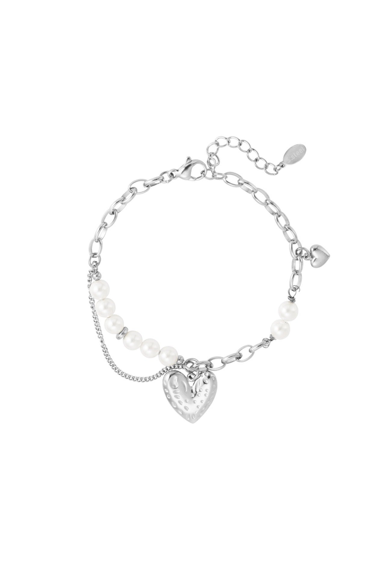 Armband met parels en hartje zilverkleur 