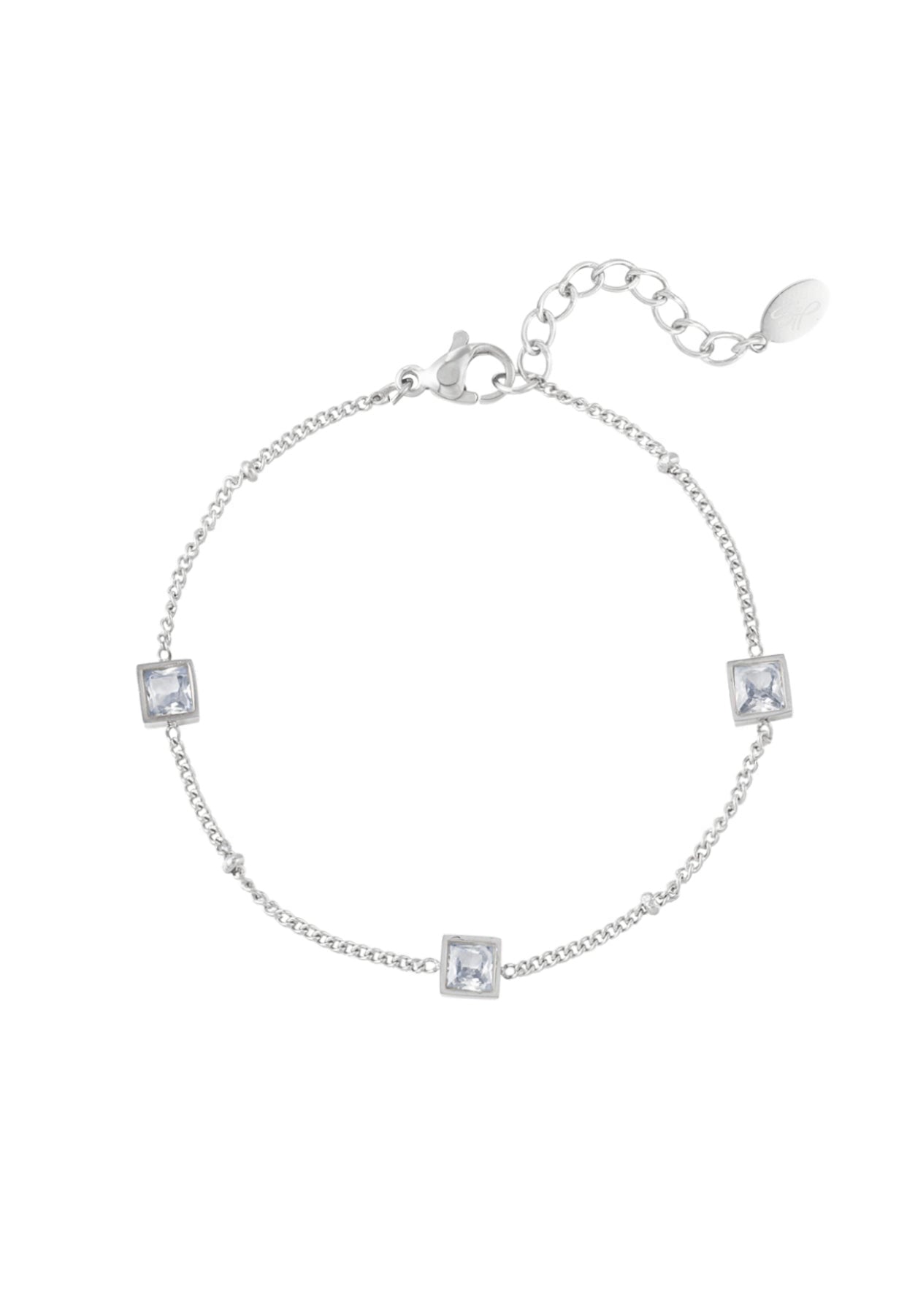 Armband met vierkante strass steentjes zilverkleur  