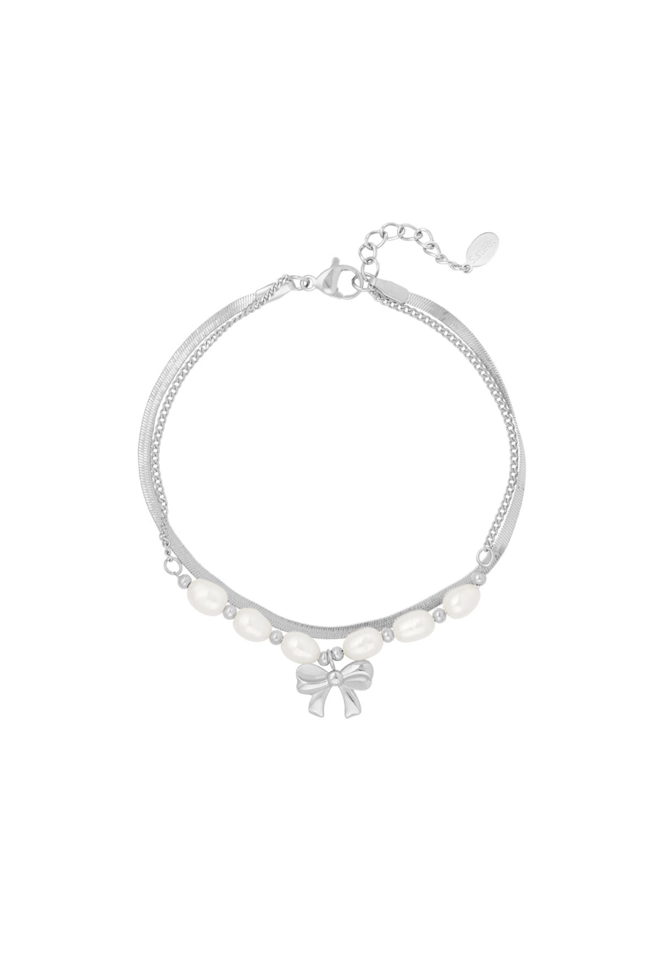 Armband parels en strik Zilverkleur 