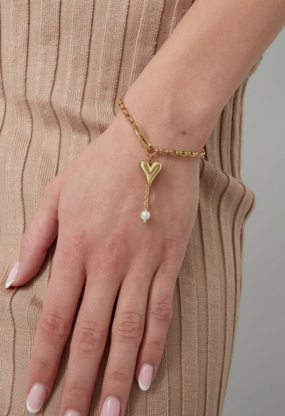 Armband schakels hartje en imitatieparel