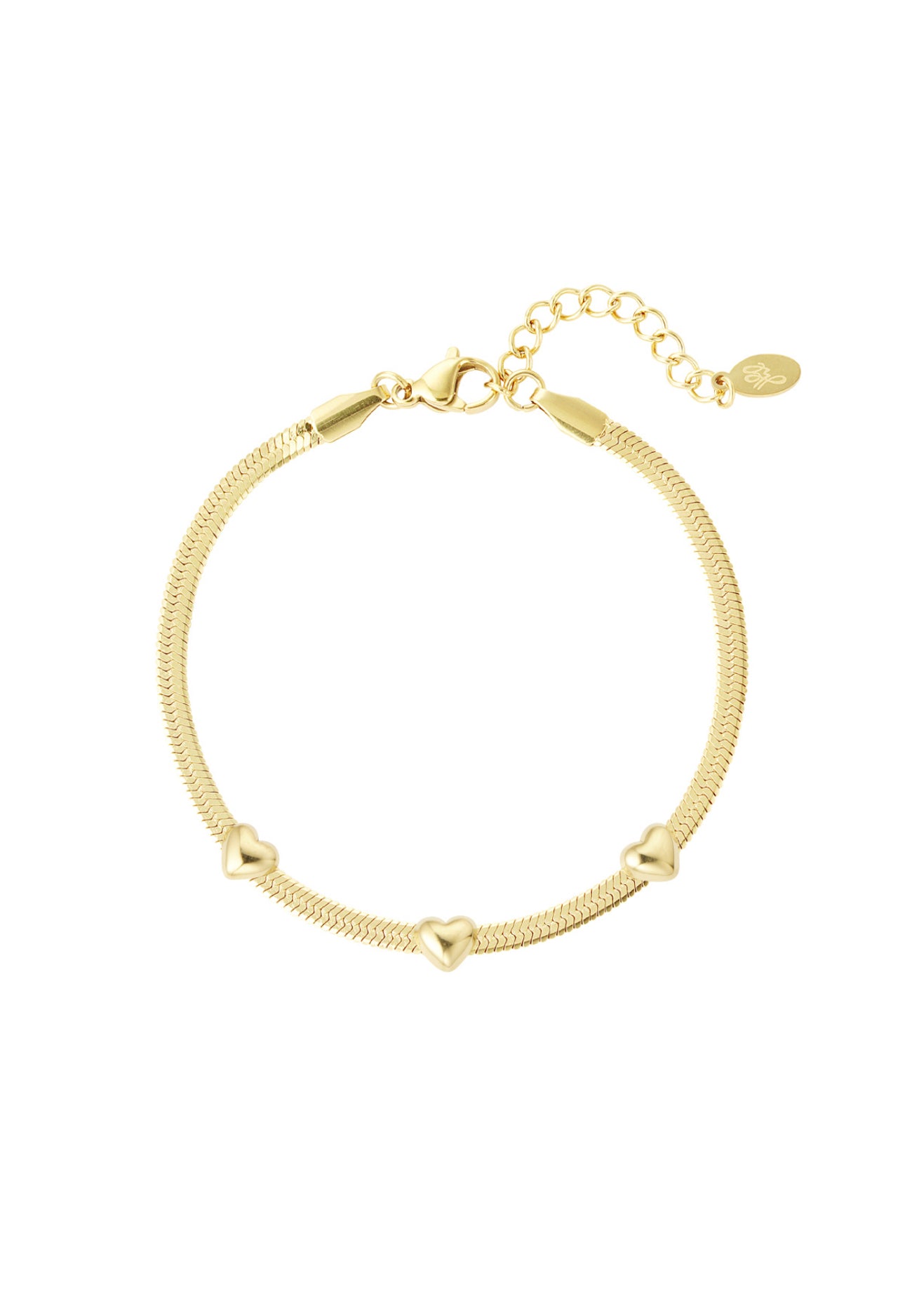 Armband snake chain met 3 hartjes Goudkleur 
