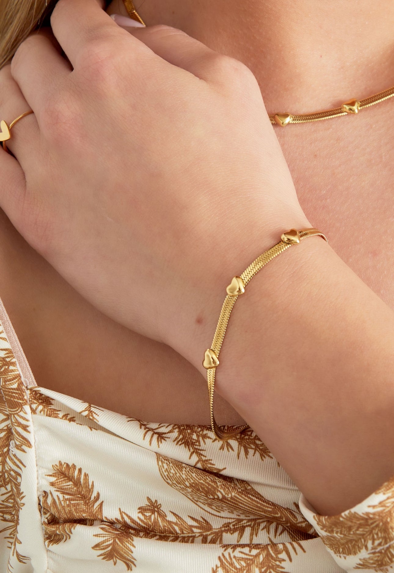 Armband snake chain met 3 hartjes Waterproof 