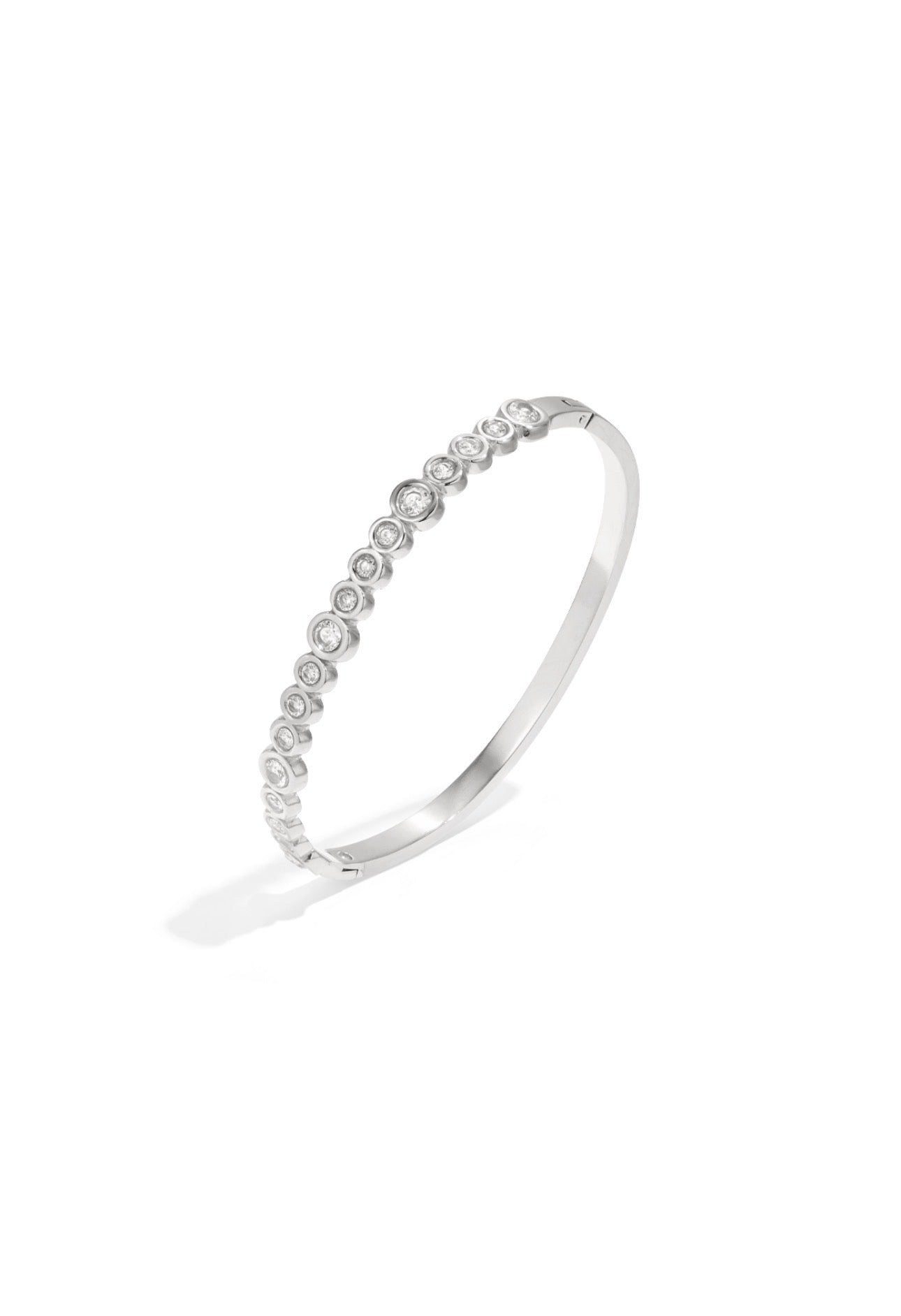 Bangle armband met ronde steentjes zilverkleur 