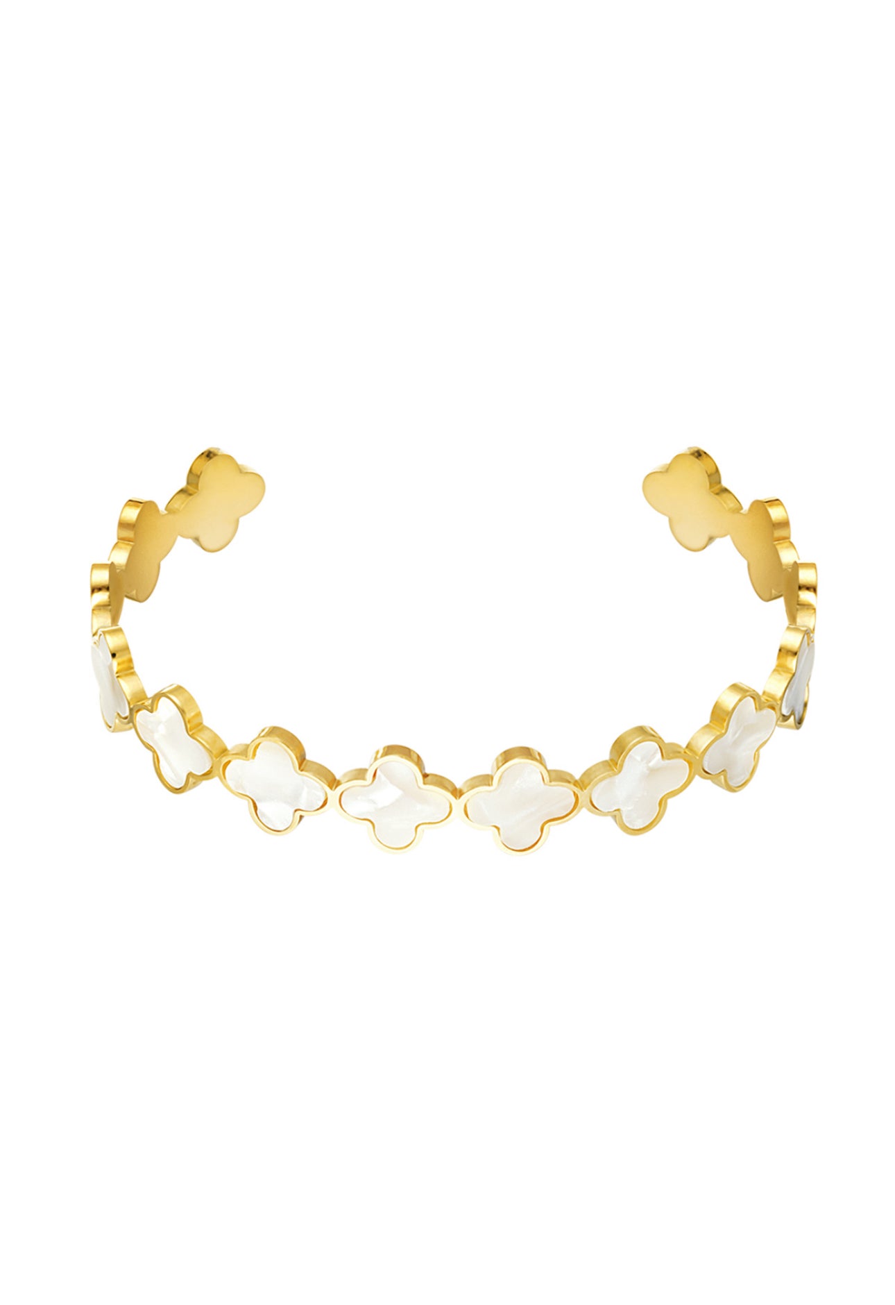 Bangle armband parelmoer klavers Goudkleur 