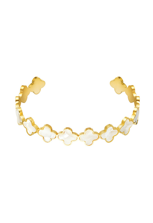 Bangle armband parelmoer klavers Goudkleur 