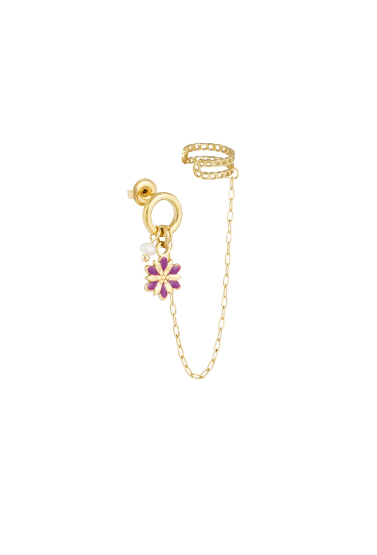 Oorbel met bloem en earcuff