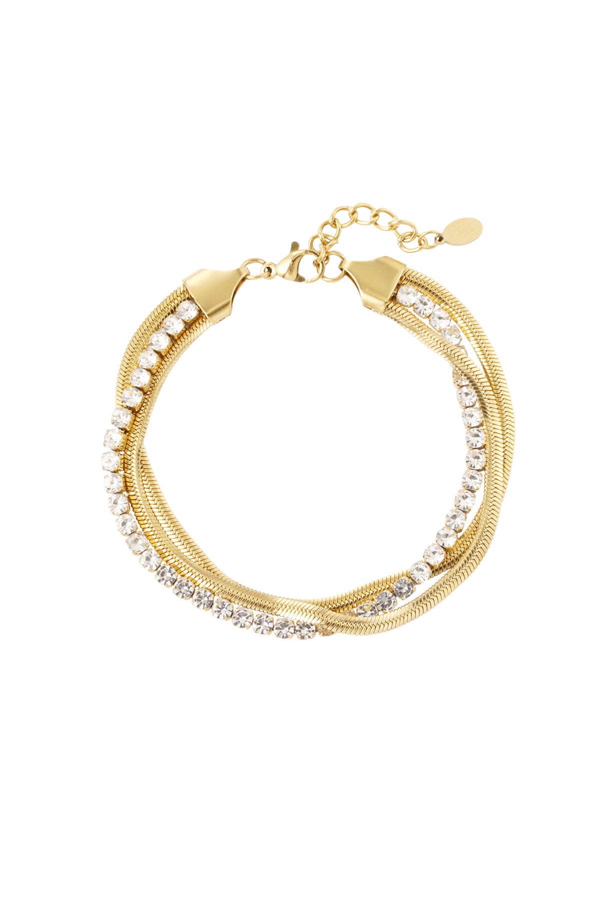 Dubbele armband met strass steentjes Goudkleur 