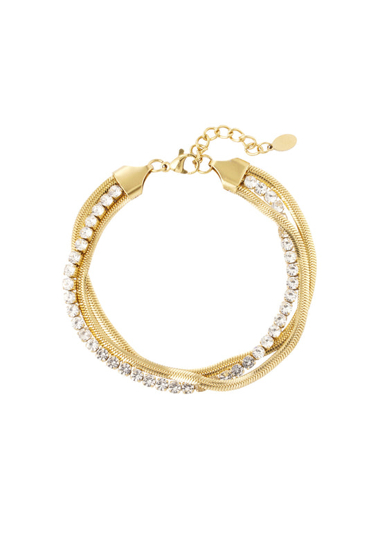 Dubbele armband met strass steentjes Goudkleur 
