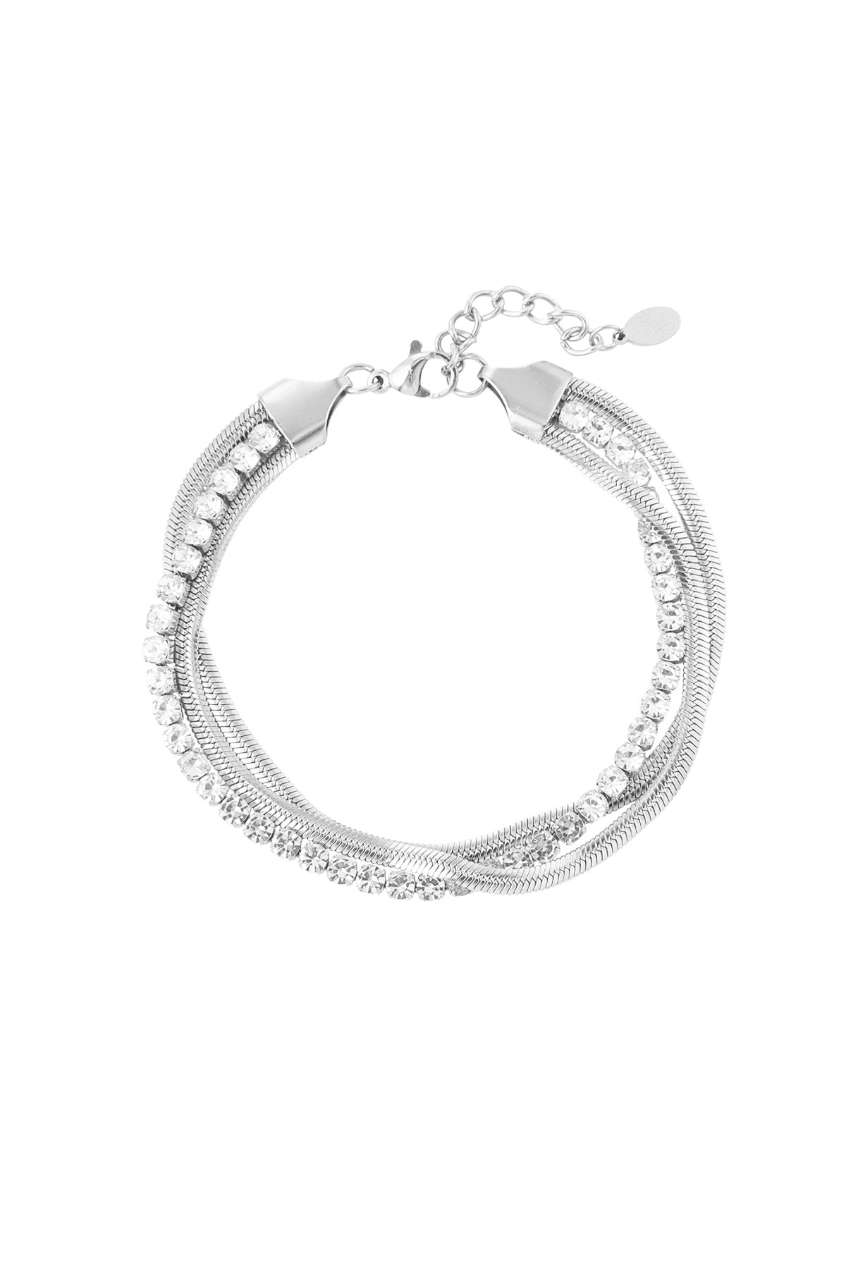 Dubbele armband met strass steentjes Zilverkleur 