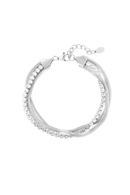 Dubbele armband met strass steentjes Zilverkleur 