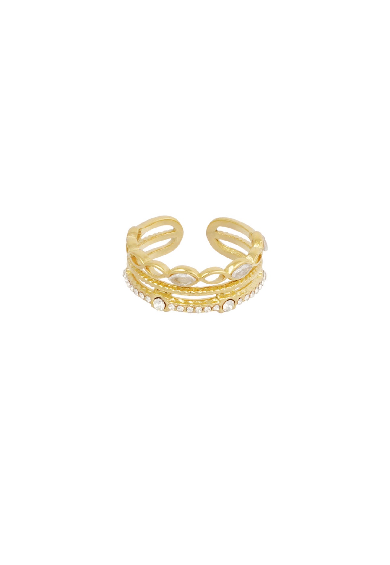 Dubbele ring met strass steentjes Goudkleur 