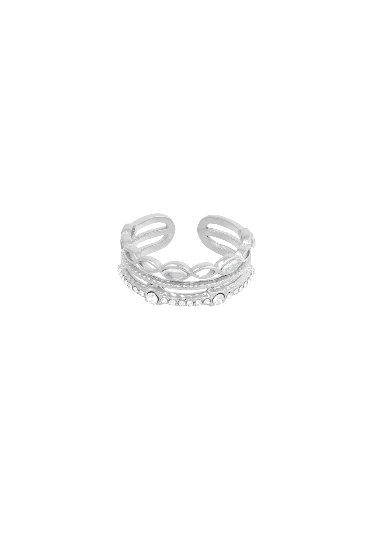 Dubbele ring met strass steentjes Zilverkleur 