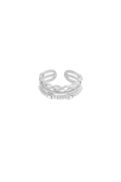 Dubbele ring met strass steentjes Zilverkleur 