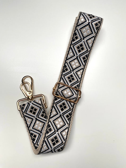 Bagstrap beige met zwarte print