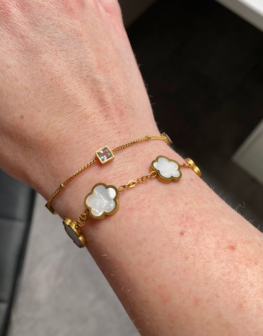 Clover armband goud met wit