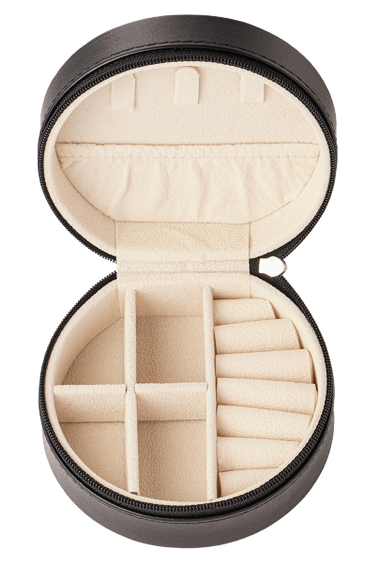 Jewellery box rond zwart binnenkant 