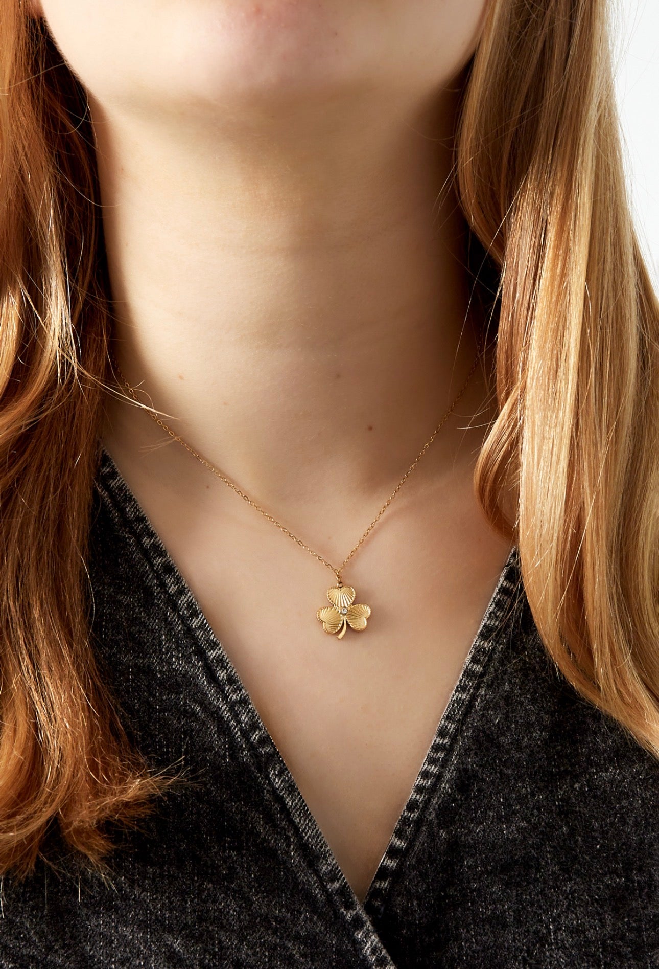 Ketting klaver met strass steen