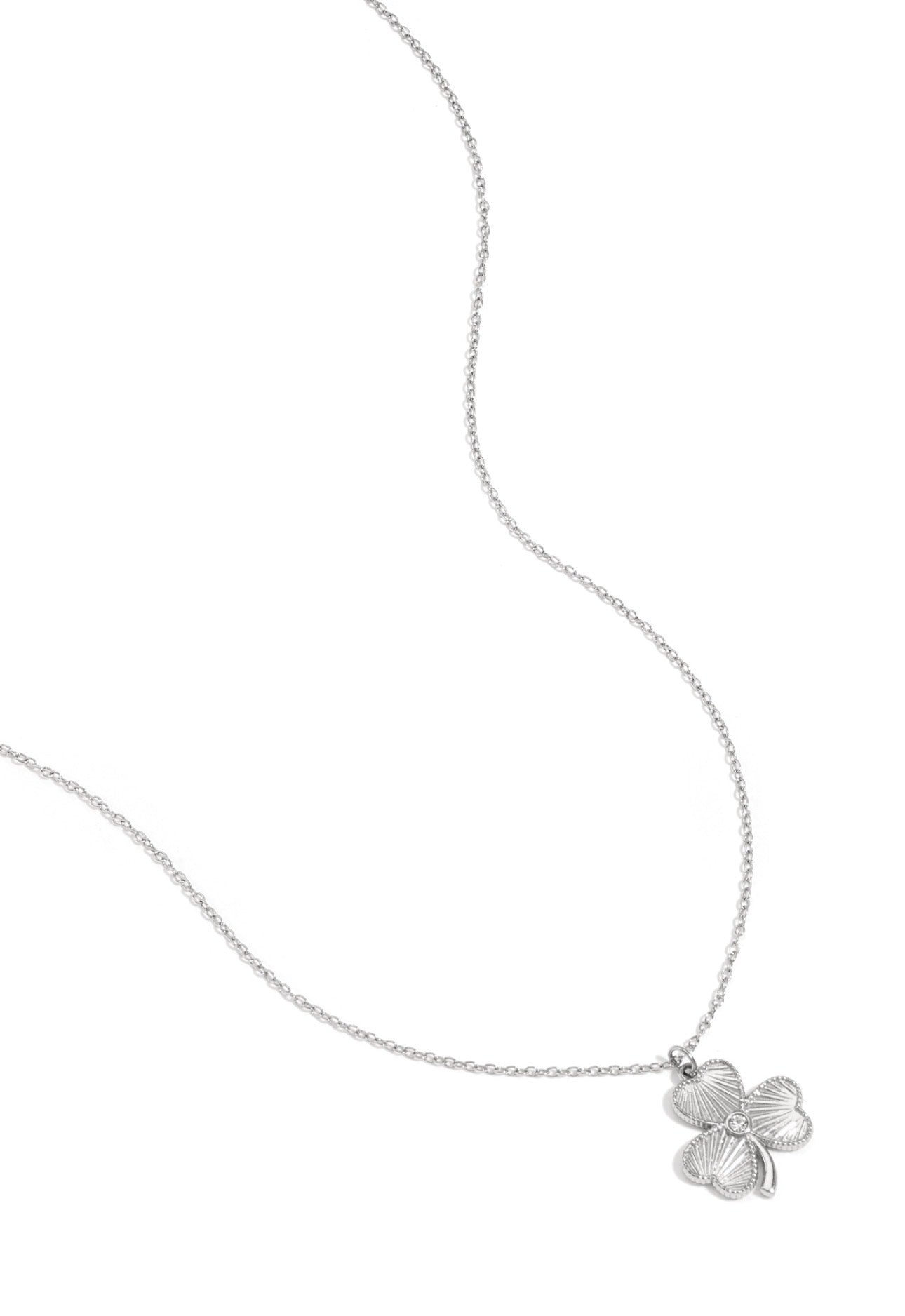 Ketting klaver met strass steen Zilverkleur 