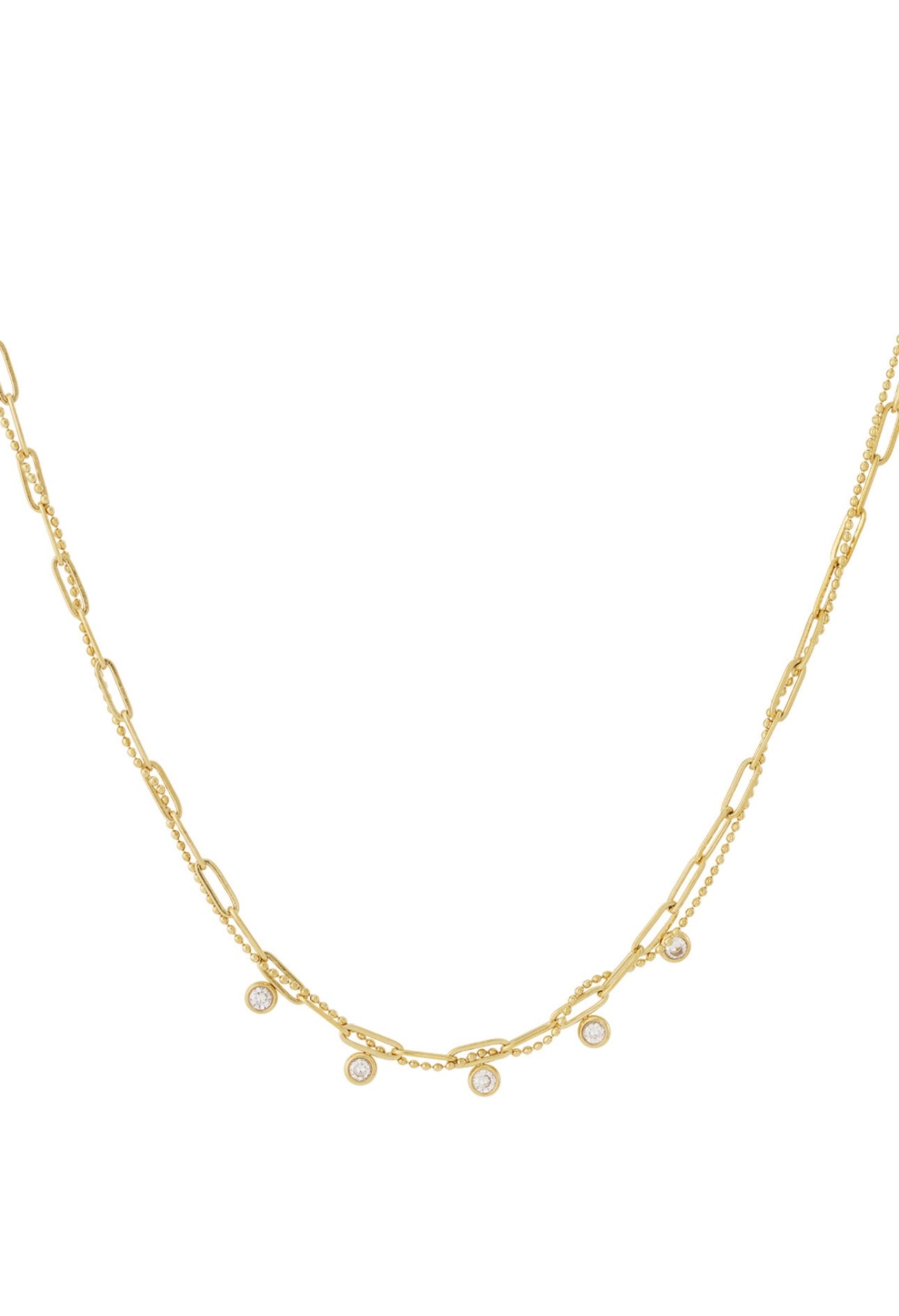 Ketting met 5 strass steentjes Goudkleur 