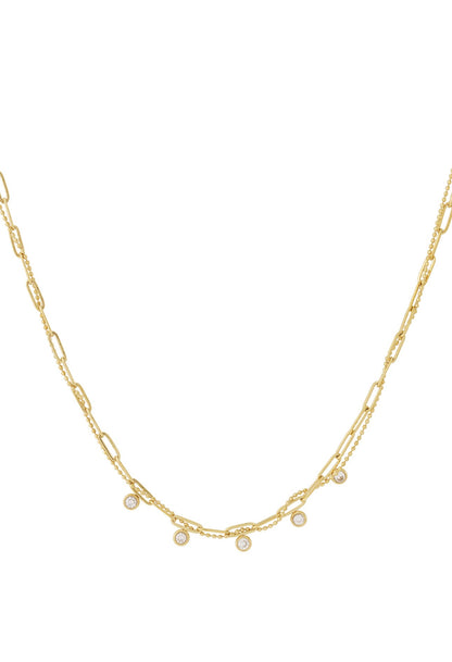 Ketting met 5 strass steentjes Goudkleur 