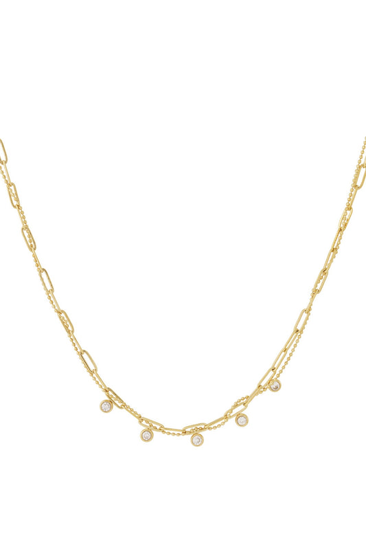 Ketting met 5 strass steentjes Goudkleur 