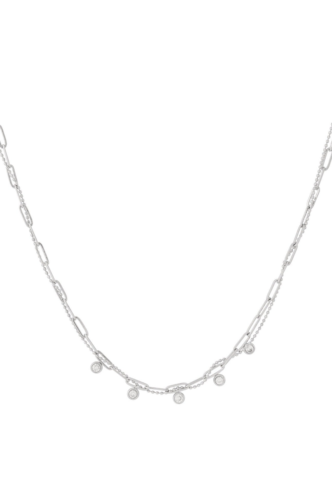 Ketting met 5 strass steentjes Zilverkleur 