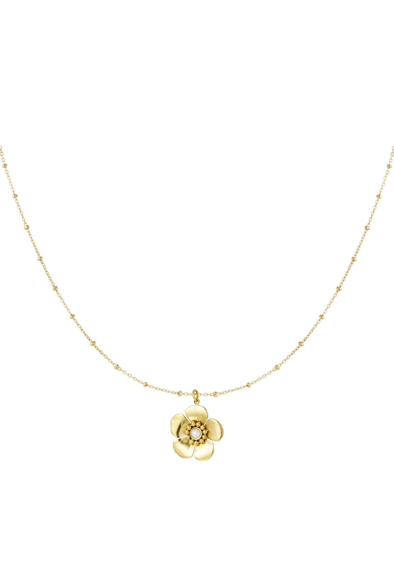 Ketting met bloem en parel goudkleur 