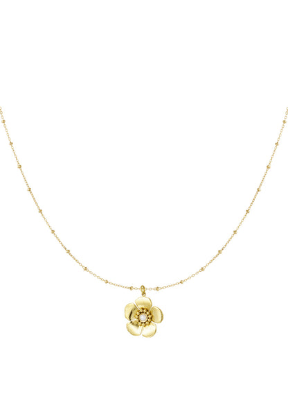 Ketting met bloem en parel goudkleur 