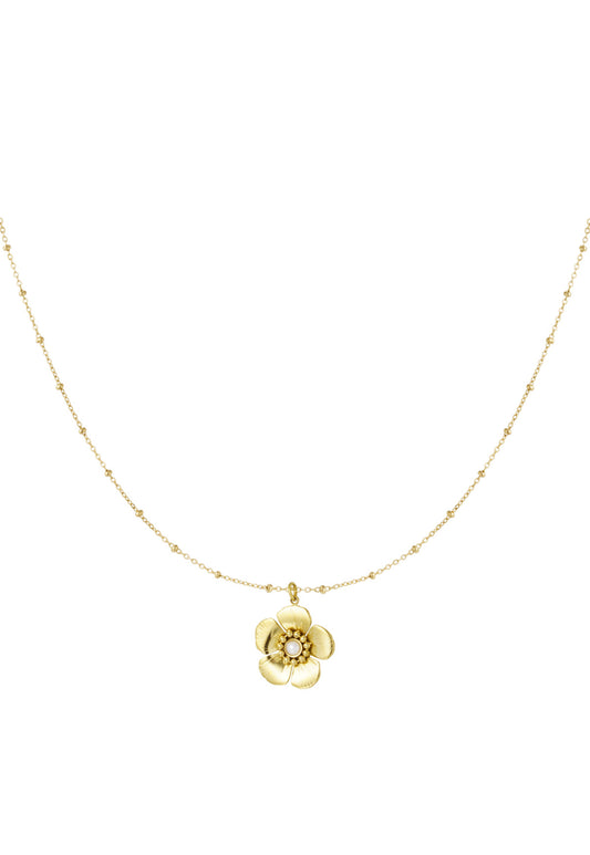 Ketting met bloem en parel goudkleur 
