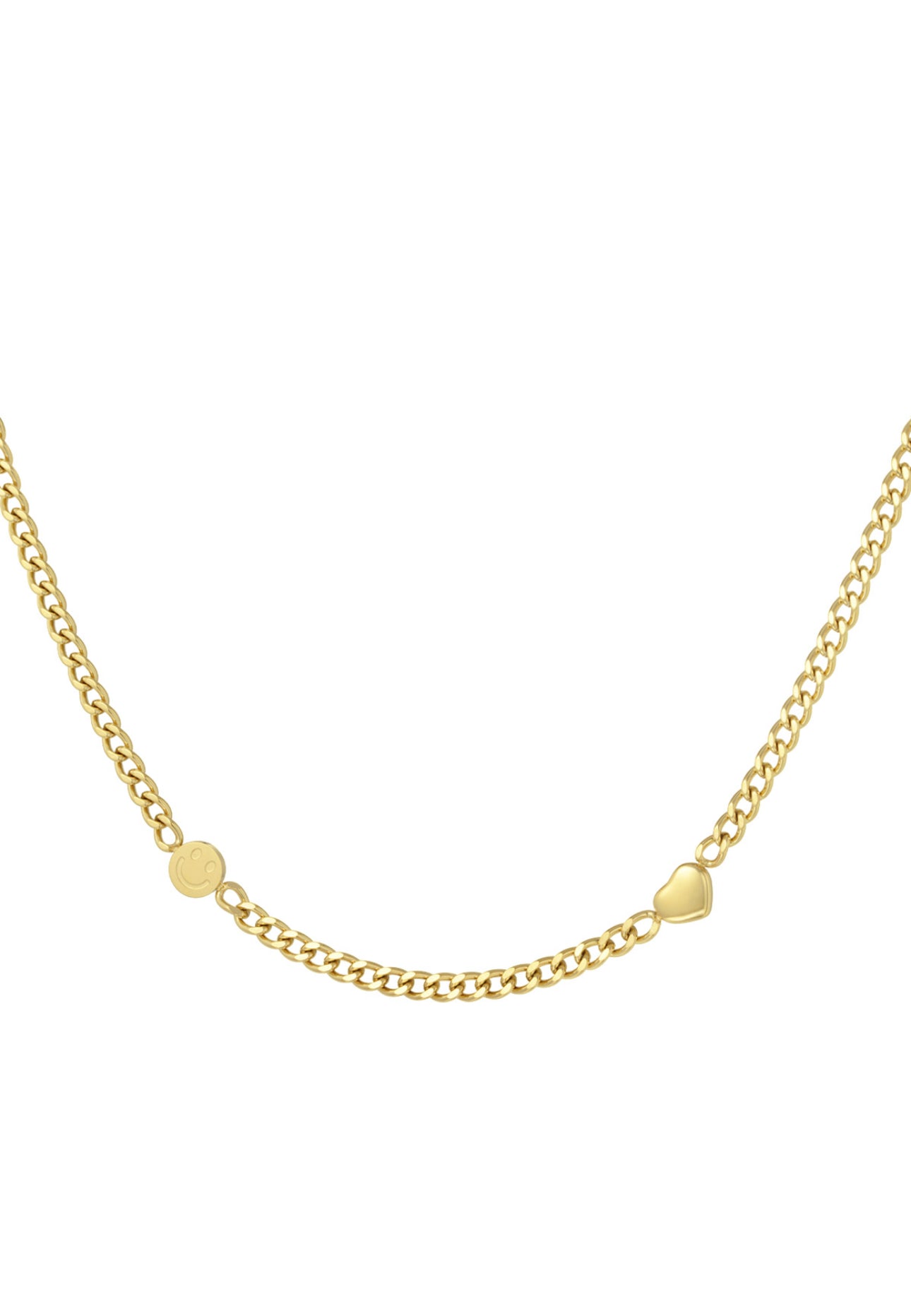 Ketting met hartje en smiley goudkleur 