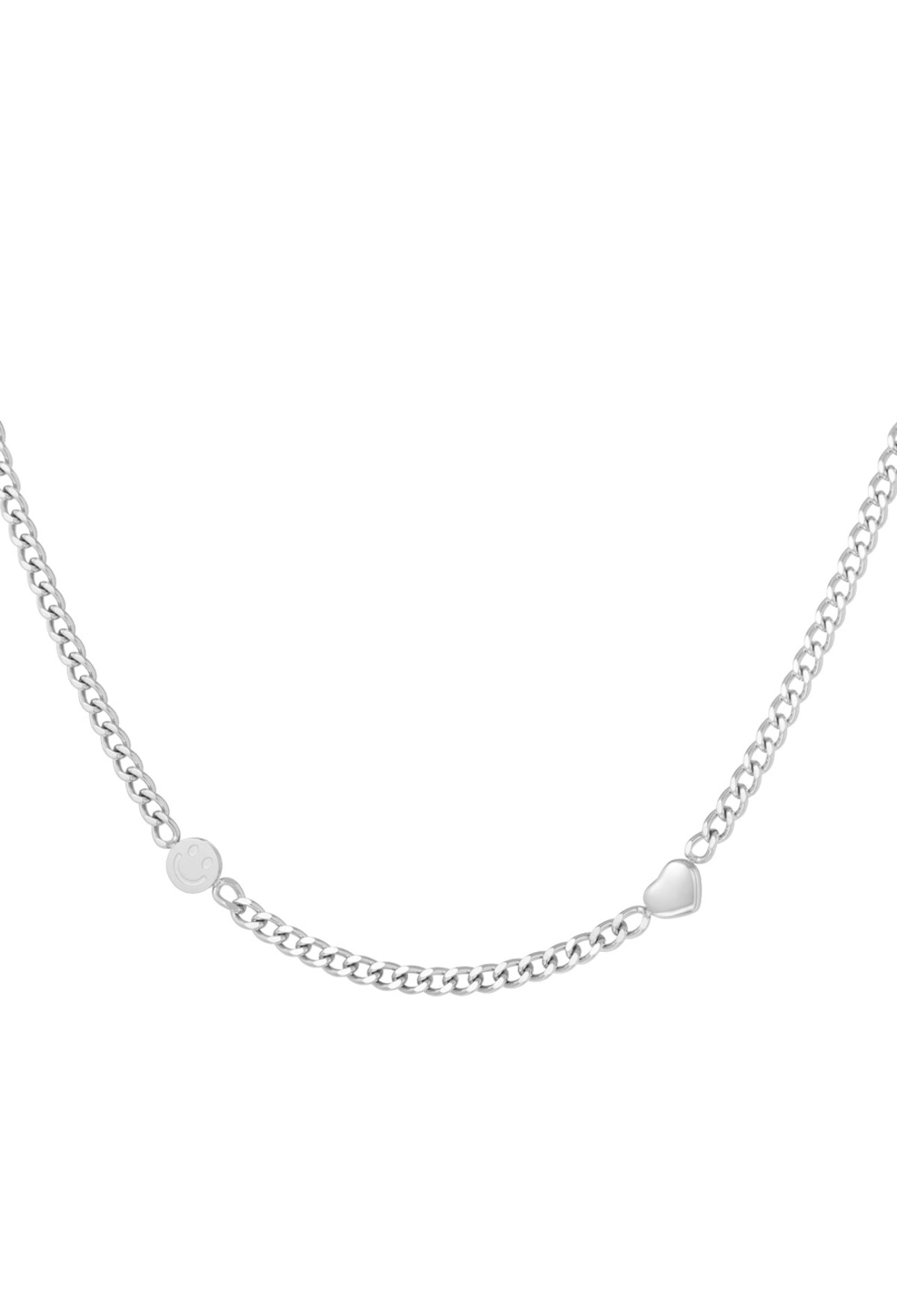 Ketting met hartje en smiley zilverkleur 