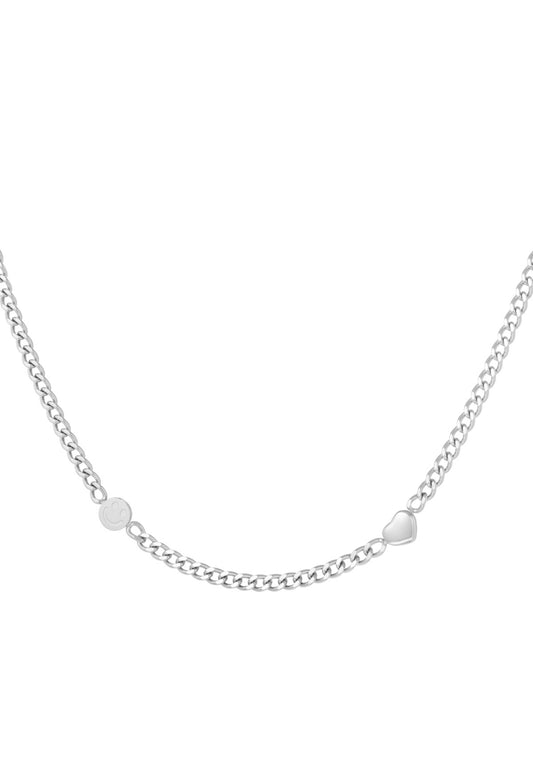 Ketting met hartje en smiley zilverkleur 