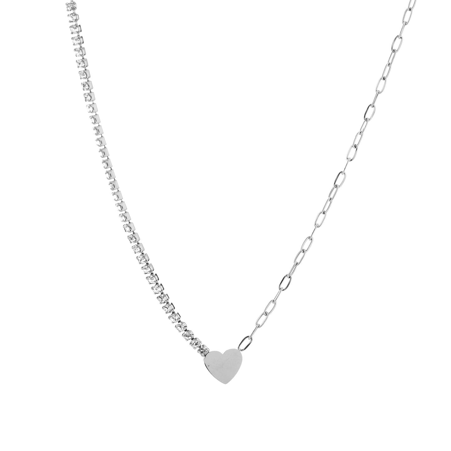 Ketting met hartje en strass steentjes zilverkleur 