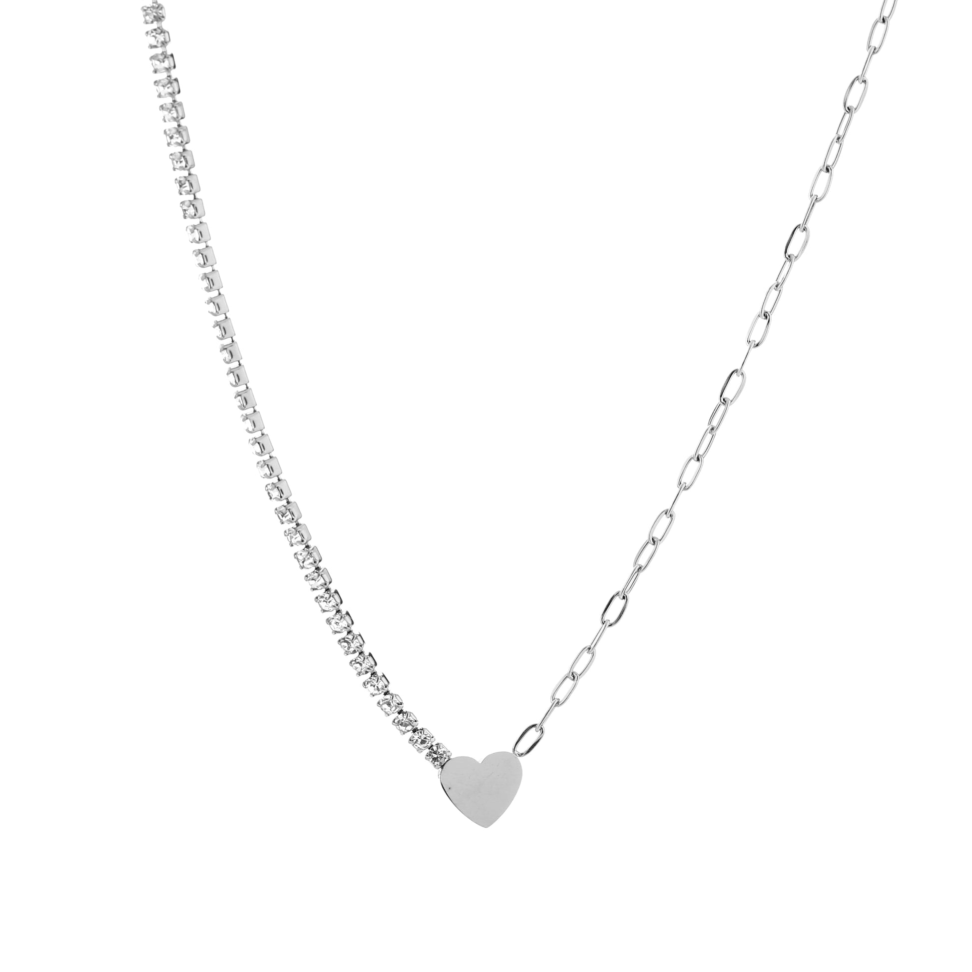 Ketting met hartje en strass steentjes zilverkleur 