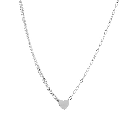Ketting met hartje en strass steentjes zilverkleur 
