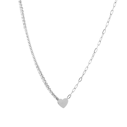 Ketting met hartje en strass steentjes zilverkleur 