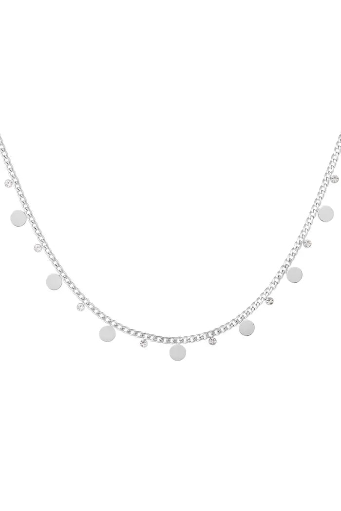 Ketting met rondjes en strass steentjes Zilverkleur 
