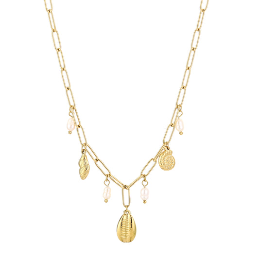 Ketting met schelpen bedels goudkleur 